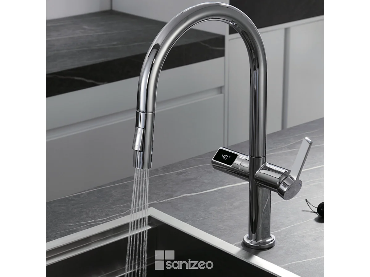 Mitigeur Évier Cuisine/Écran avec douchette extractible chromé - Design moderne – TURIN IMEX