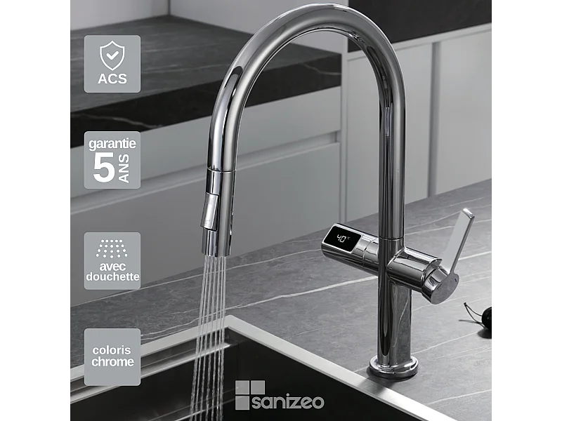 Mitigeur Évier Cuisine/Écran avec douchette extractible chromé - Design moderne – TURIN IMEX