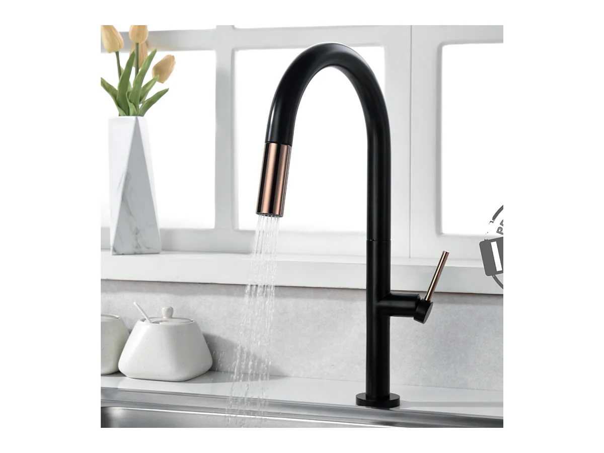 Mitigeur Évier Cuisine avec douchette extractible noir/or - Design moderne – SAMOA IMEX