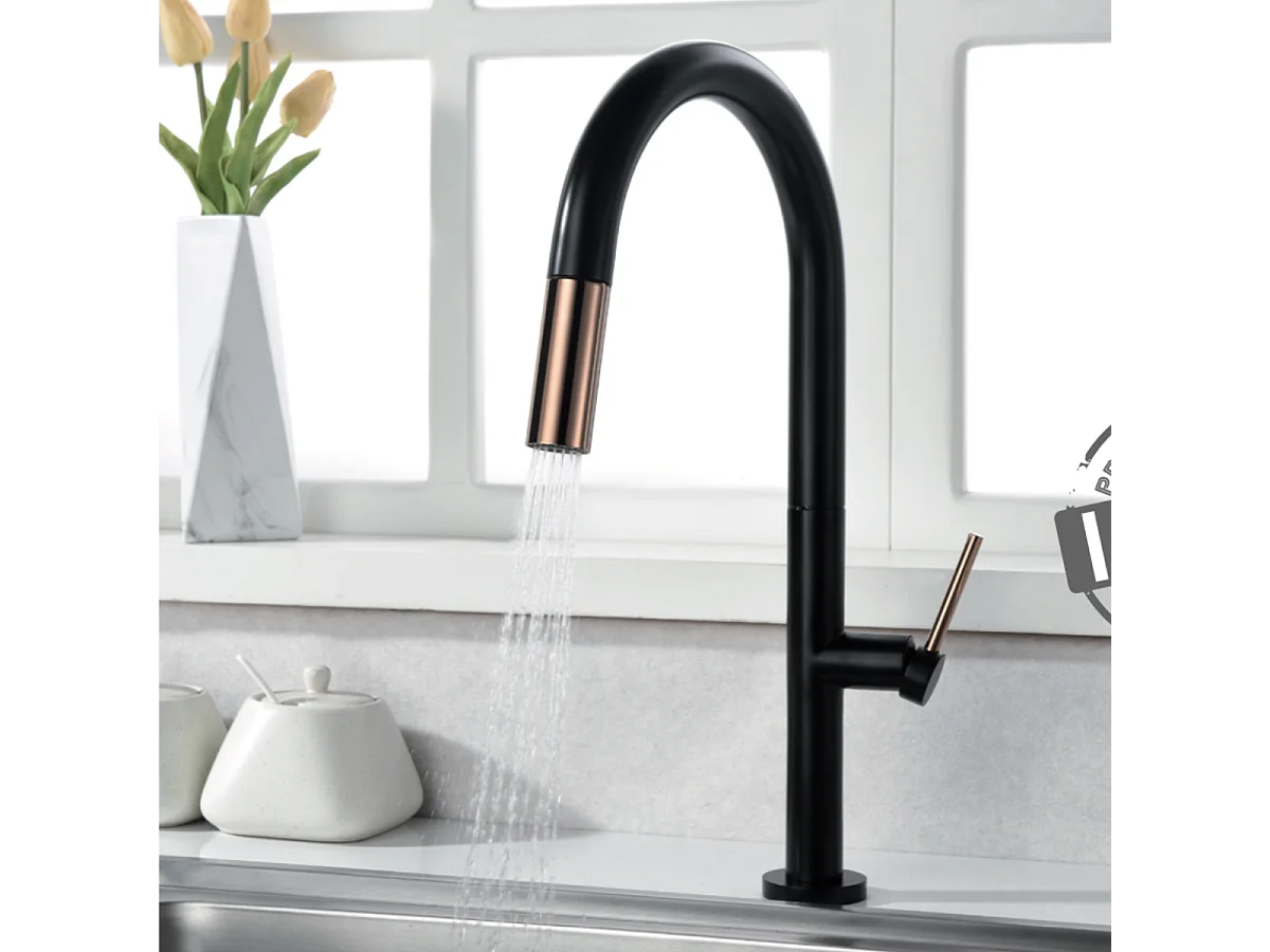 Mitigeur Évier Cuisine avec douchette extractible noir/or - Design moderne – SAMOA IMEX