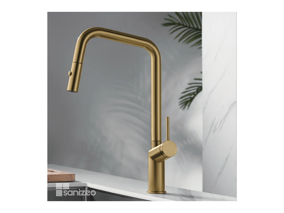 Mitigeur Évier Cuisine avec douchette extractible or brossé - Design moderne – BONN IMEX