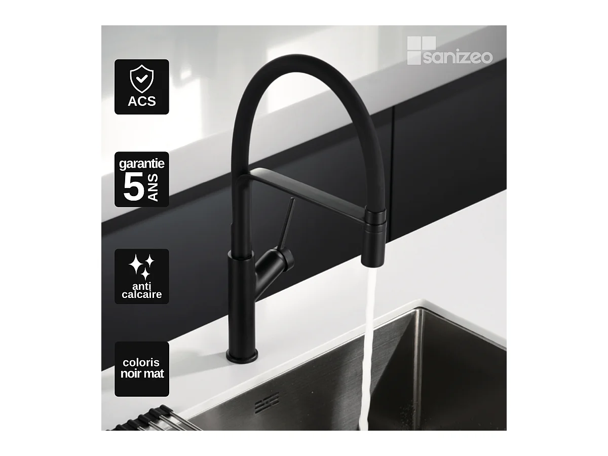 Mitigeur Évier Cuisine avec douchette extractible noir mat - Design moderne – SENA IMEX