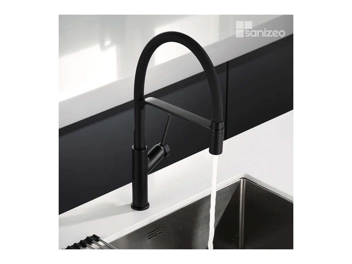Mitigeur Évier Cuisine avec douchette extractible noir mat - Design moderne – SENA IMEX