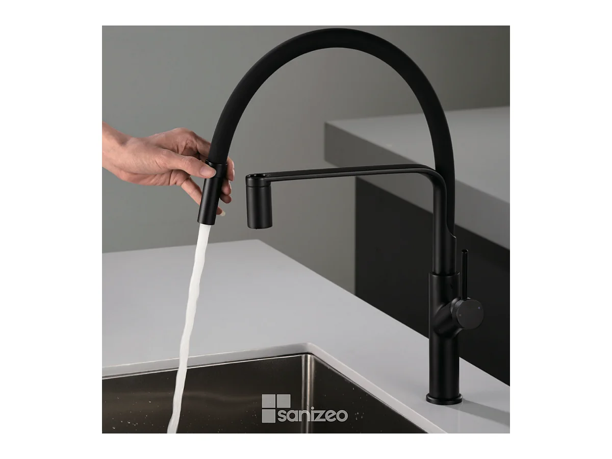 Mitigeur Évier Cuisine avec douchette extractible noir mat - Design moderne – SENA IMEX