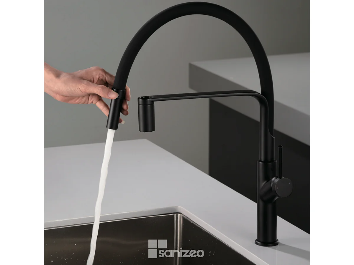 Mitigeur Évier Cuisine avec douchette extractible noir mat - Design moderne – SENA IMEX