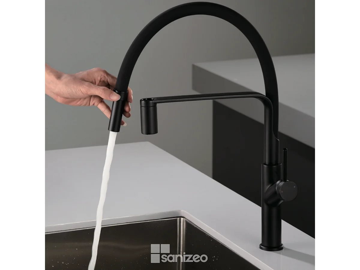 Mitigeur Évier Cuisine avec douchette extractible noir mat - Design moderne – SENA IMEX