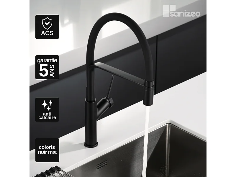 Mitigeur Évier Cuisine avec douchette extractible noir mat - Design moderne – SENA IMEX