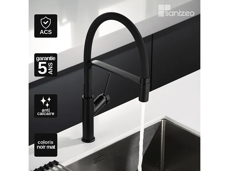 Mitigeur Évier Cuisine avec douchette extractible noir mat - Design moderne – SENA IMEX