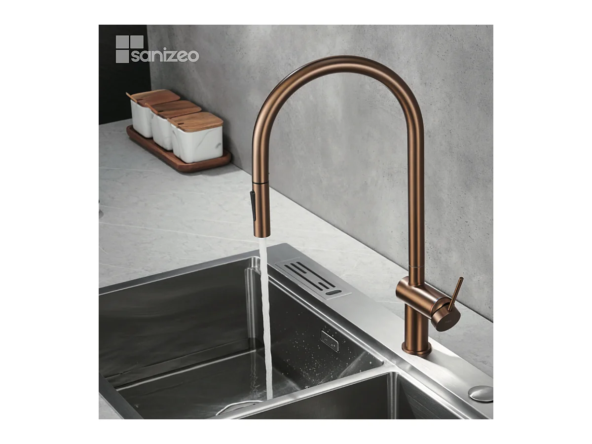 Mitigeur Évier Cuisine avec douchette extractible or rose brossé - Design moderne – BERNA IMEX