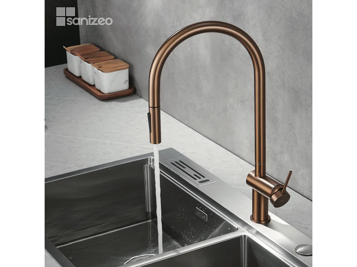 Mitigeur Évier Cuisine avec douchette extractible or rose brossé - Design moderne – BERNA IMEX