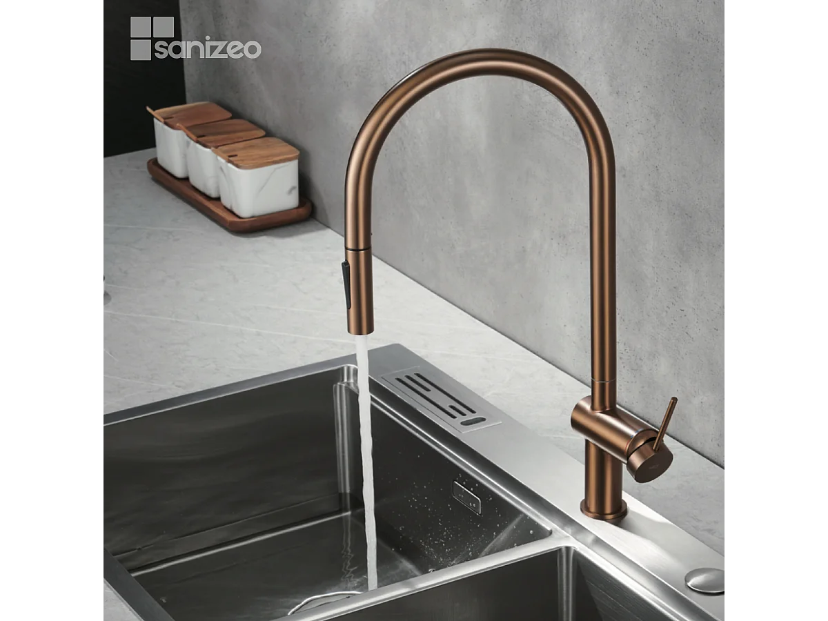 Mitigeur Évier Cuisine avec douchette extractible or rose brossé - Design moderne – BERNA IMEX