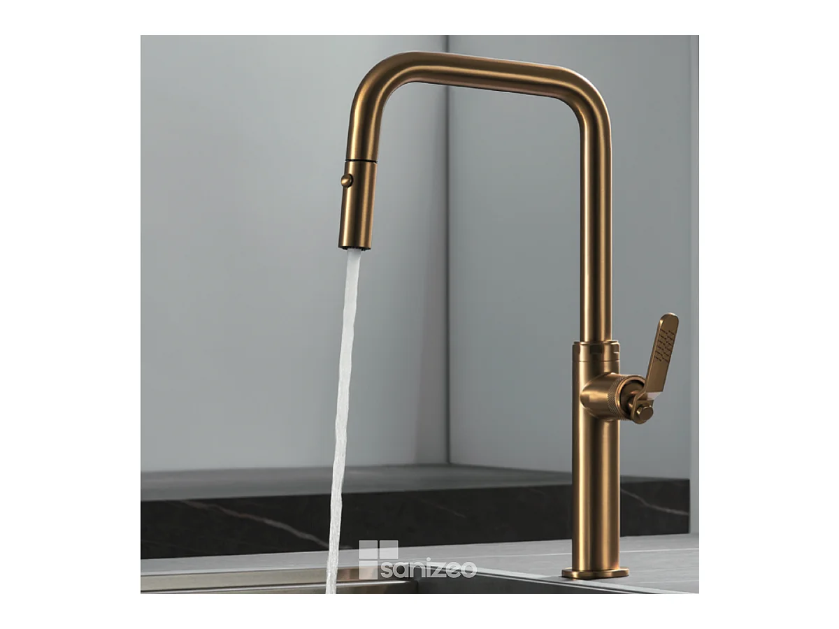 Mitigeur Évier Cuisine avec douchette extractible or brossé - Design moderne – NIZA IMEX