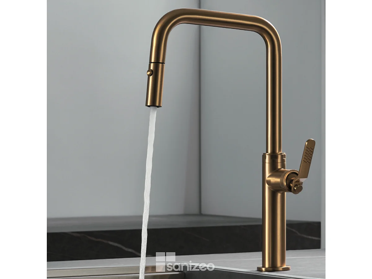 Mitigeur Évier Cuisine avec douchette extractible or brossé - Design moderne – NIZA IMEX