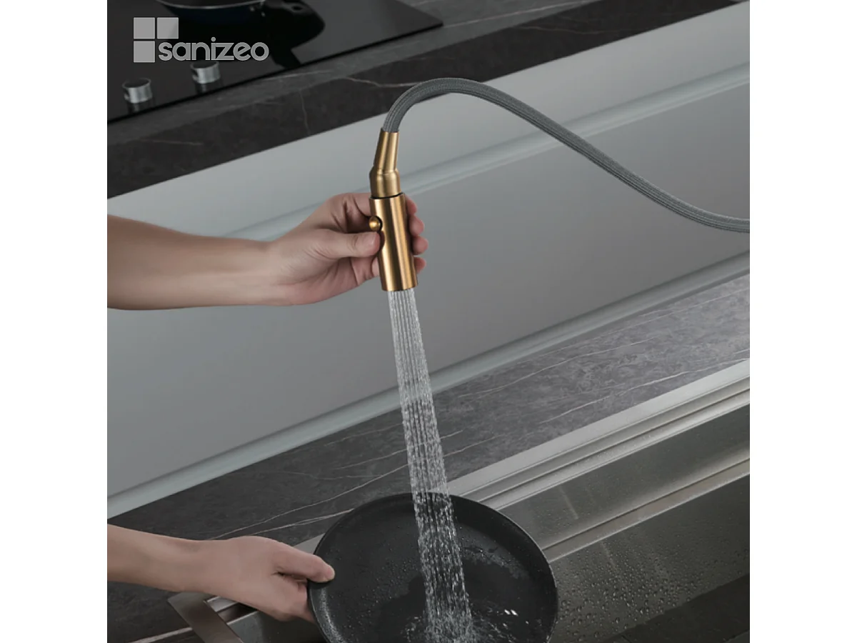 Mitigeur Évier Cuisine avec douchette extractible or brossé - Design moderne – NIZA IMEX