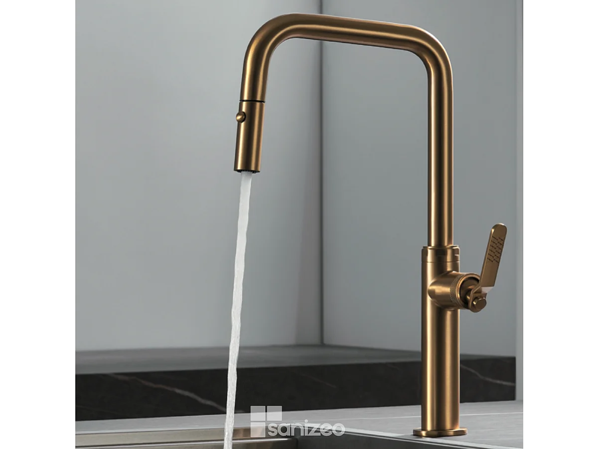 Mitigeur Évier Cuisine avec douchette extractible or brossé - Design moderne – NIZA IMEX