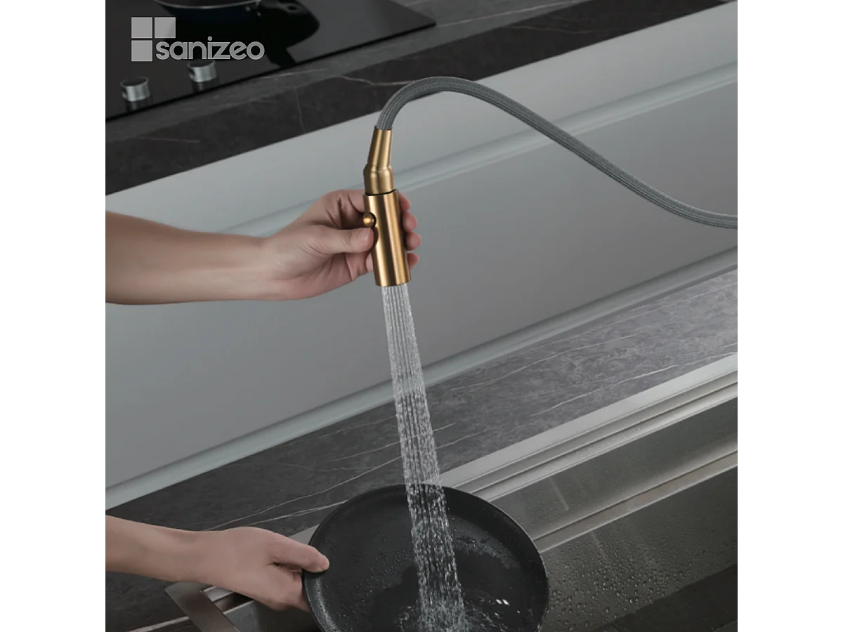 Mitigeur Évier Cuisine avec douchette extractible or brossé - Design moderne – NIZA IMEX