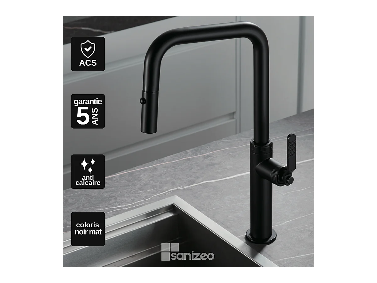 Mitigeur Évier Cuisine avec douchette extractible noir mat - Design moderne – NIZA IMEX