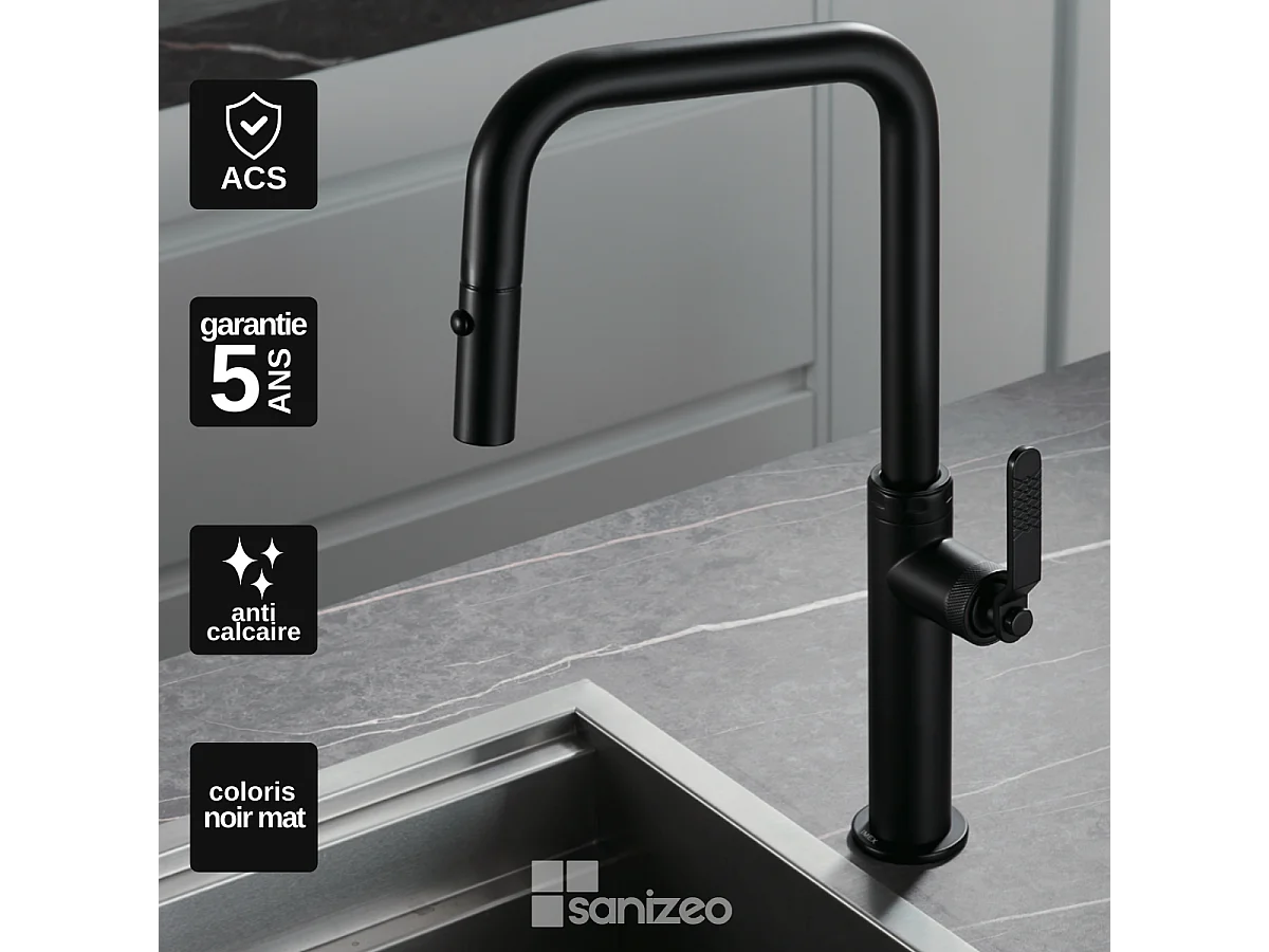 Mitigeur Évier Cuisine avec douchette extractible noir mat - Design moderne – NIZA IMEX