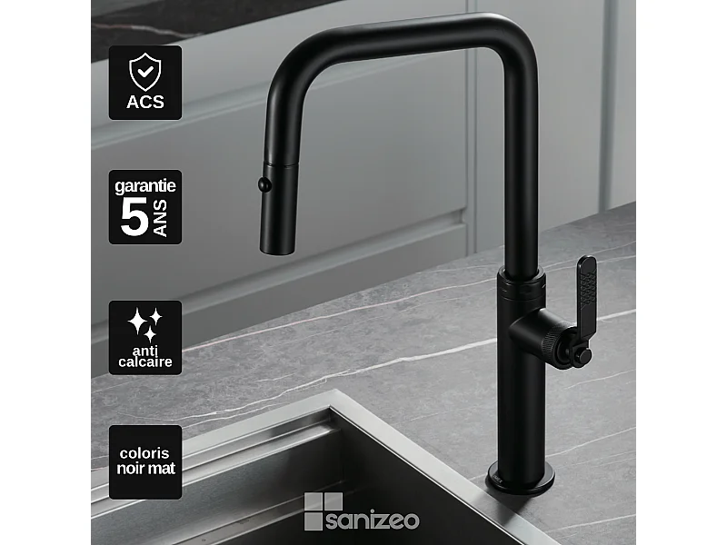 Mitigeur Évier Cuisine avec douchette extractible noir mat - Design moderne – NIZA IMEX