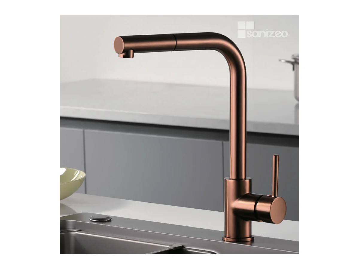 Mitigeur Évier Cuisine avec douchette extractible or rose cuivré - Design moderne – MALTA IMEX
