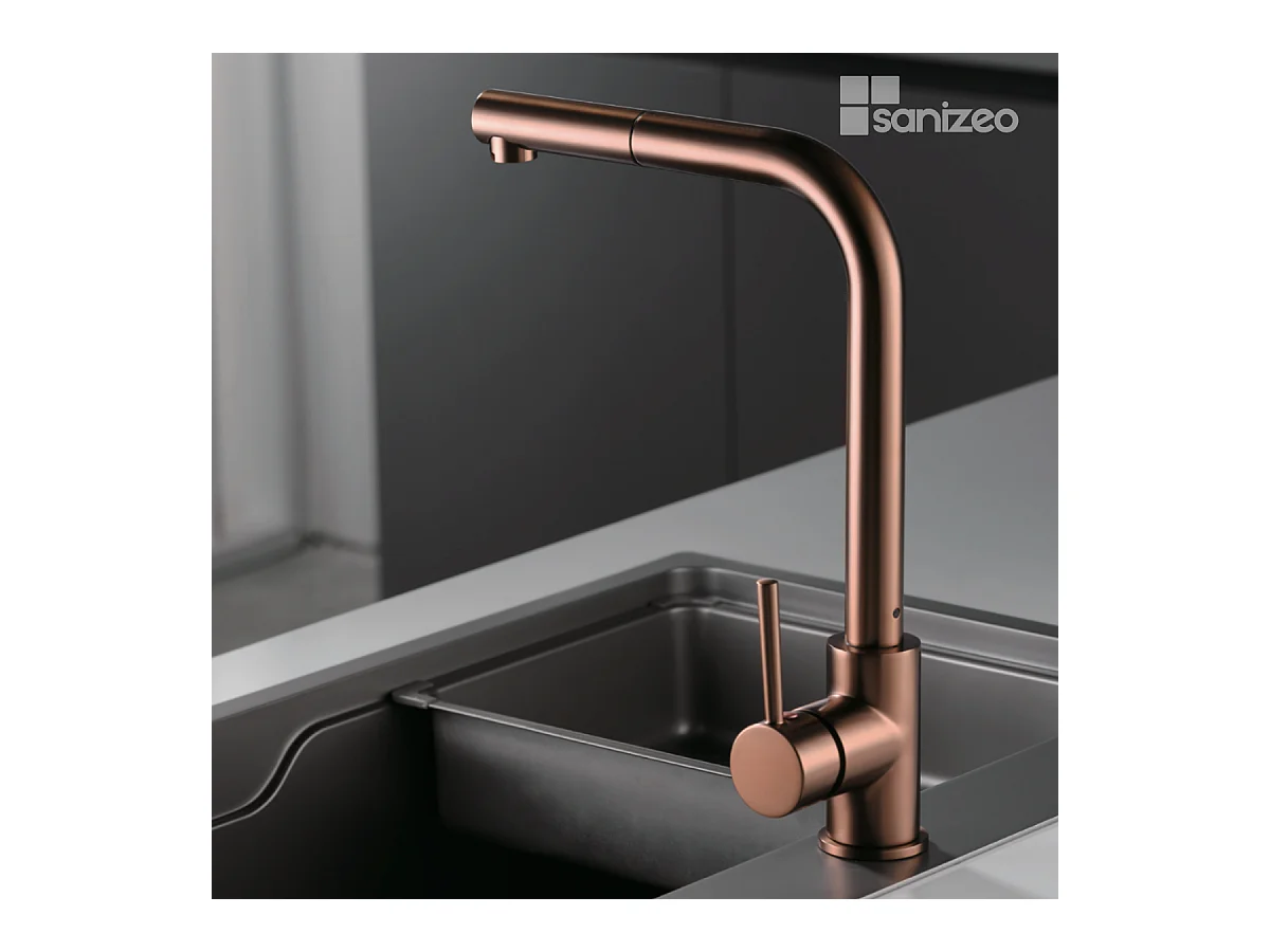 Mitigeur Évier Cuisine avec douchette extractible or rose cuivré - Design moderne – MALTA IMEX