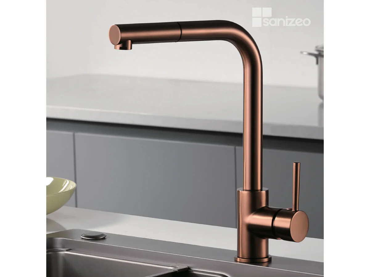 Mitigeur Évier Cuisine avec douchette extractible or rose cuivré - Design moderne – MALTA IMEX