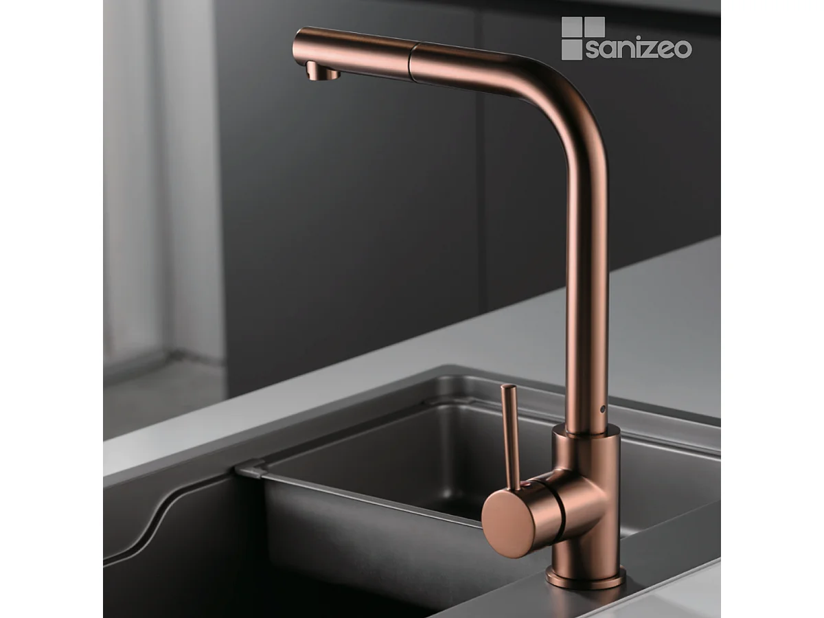 Mitigeur Évier Cuisine avec douchette extractible or rose cuivré - Design moderne – MALTA IMEX