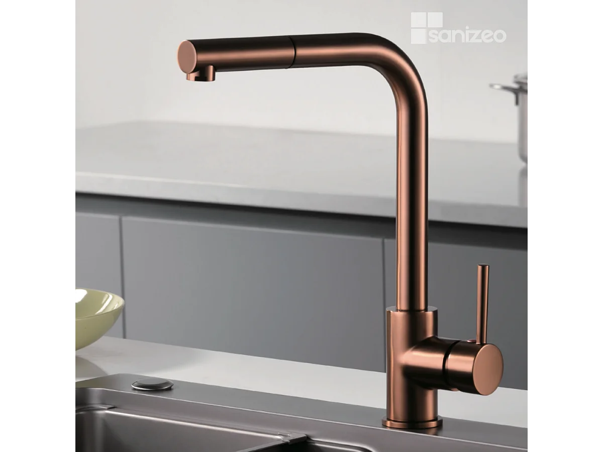 Mitigeur Évier Cuisine avec douchette extractible or rose cuivré - Design moderne – MALTA IMEX