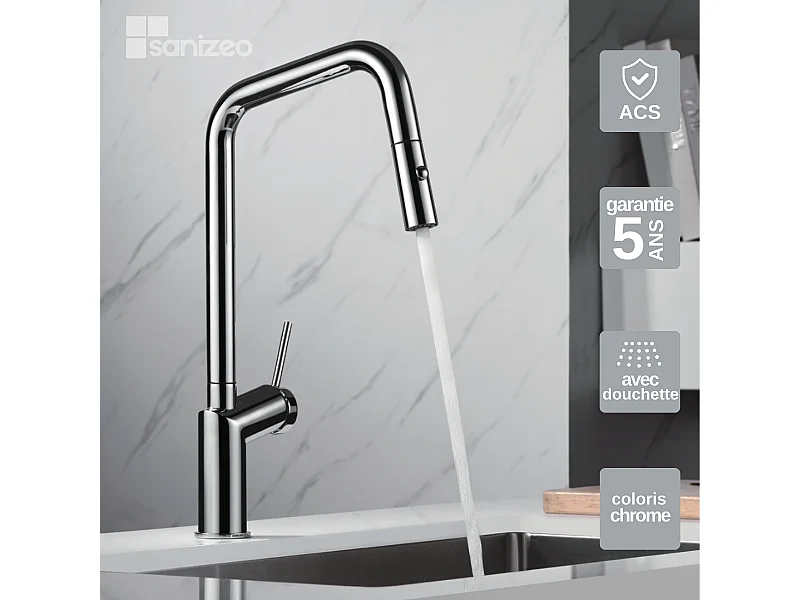 Mitigeur Évier Cuisine avec douchette extractible chromé - Design moderne – BONN IMEX