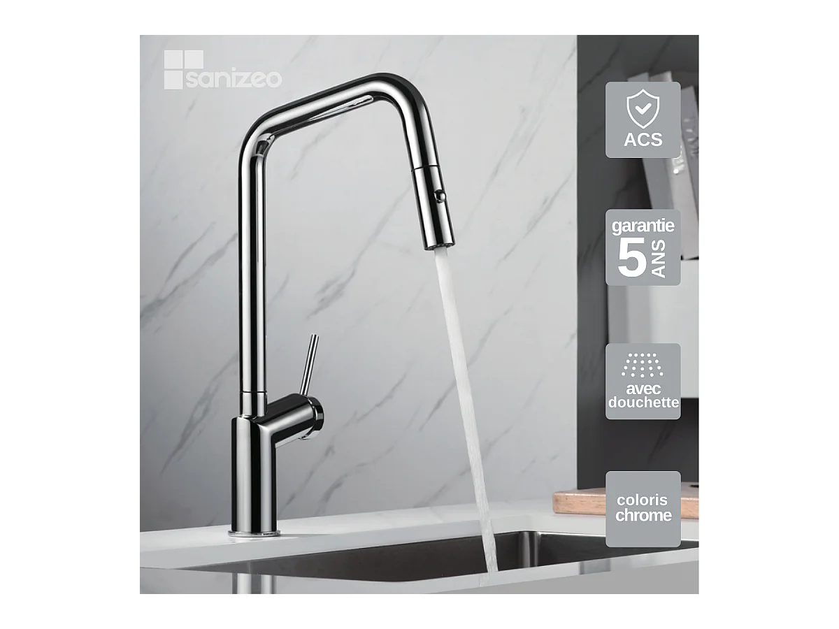 Mitigeur Évier Cuisine avec douchette extractible chromé - Design moderne – BONN IMEX