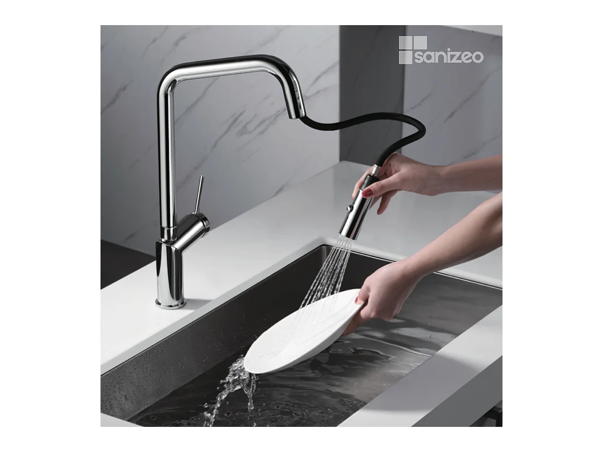 Mitigeur Évier Cuisine avec douchette extractible chromé - Design moderne – BONN IMEX