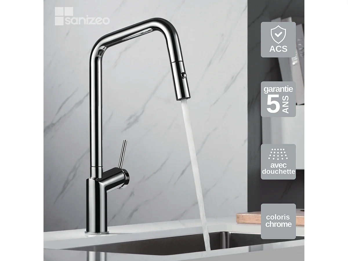 Mitigeur Évier Cuisine avec douchette extractible chromé - Design moderne – BONN IMEX