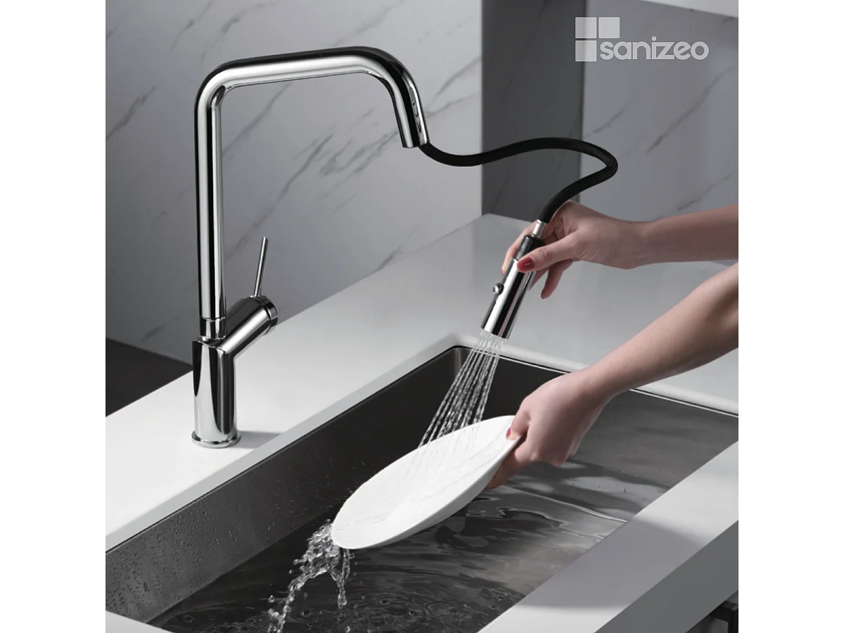 Mitigeur Évier Cuisine avec douchette extractible chromé - Design moderne – BONN IMEX