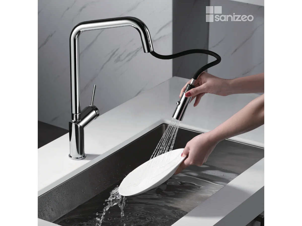 Mitigeur Évier Cuisine avec douchette extractible chromé - Design moderne – BONN IMEX