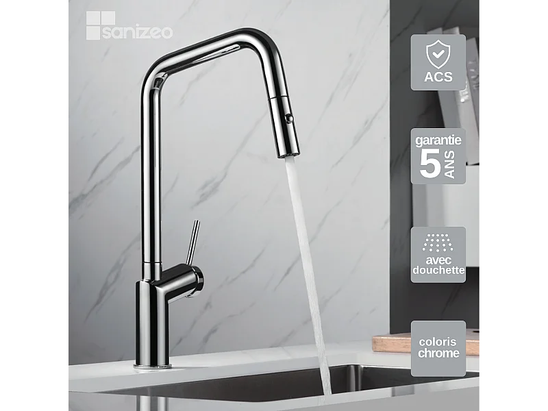 Mitigeur Évier Cuisine avec douchette extractible chromé - Design moderne – BONN IMEX