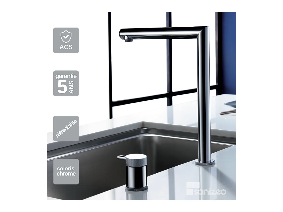 Mitigeur Évier Cuisine rétractable chromé – Design moderne et Économie d’eau - ITACA IMEX