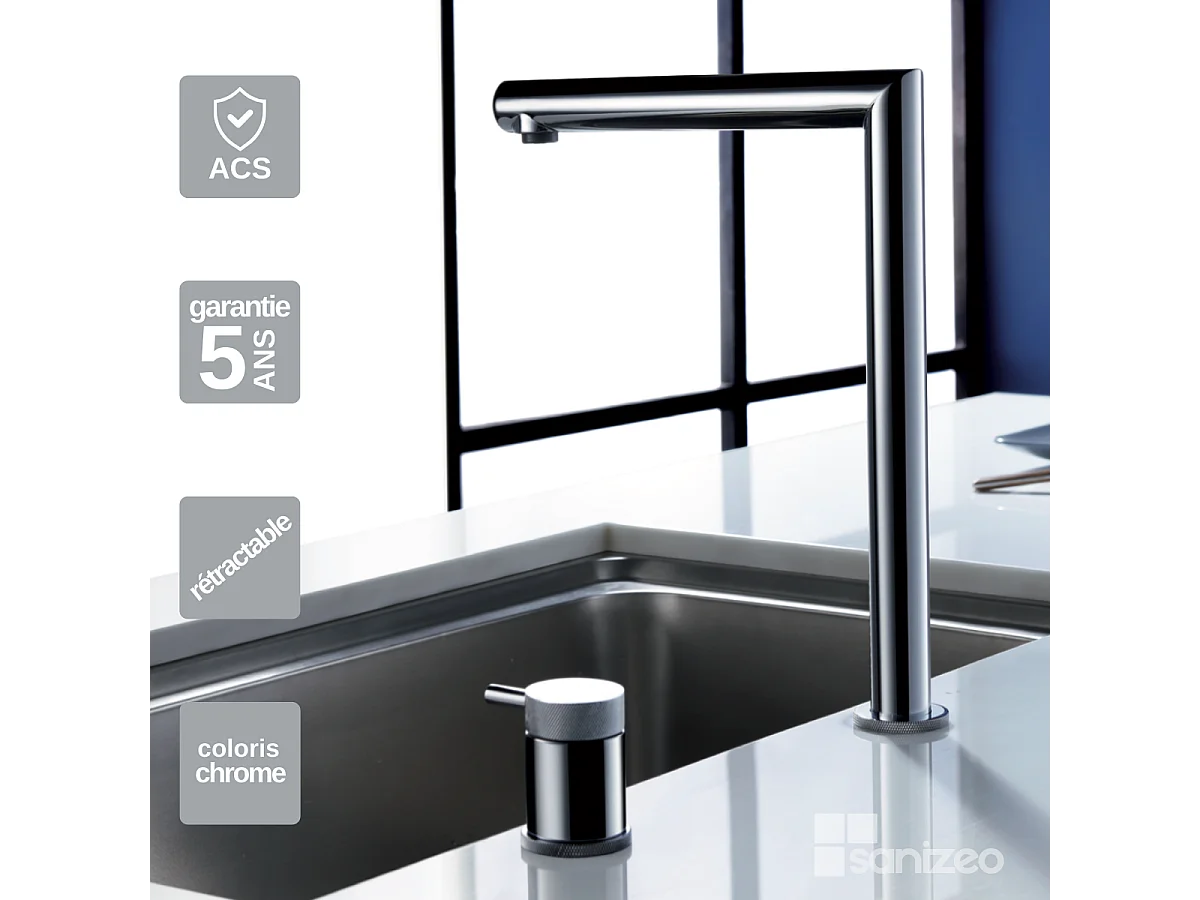 Mitigeur Évier Cuisine rétractable chromé – Design moderne et Économie d’eau - ITACA IMEX