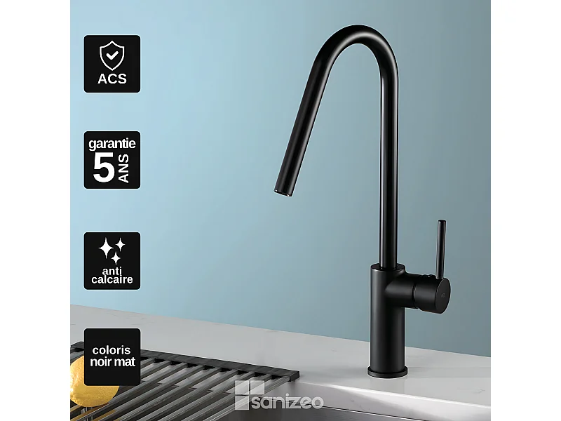 Mitigeur Évier Cuisine avec douchette extractible noir mat - Design moderne – KENIA IMEX