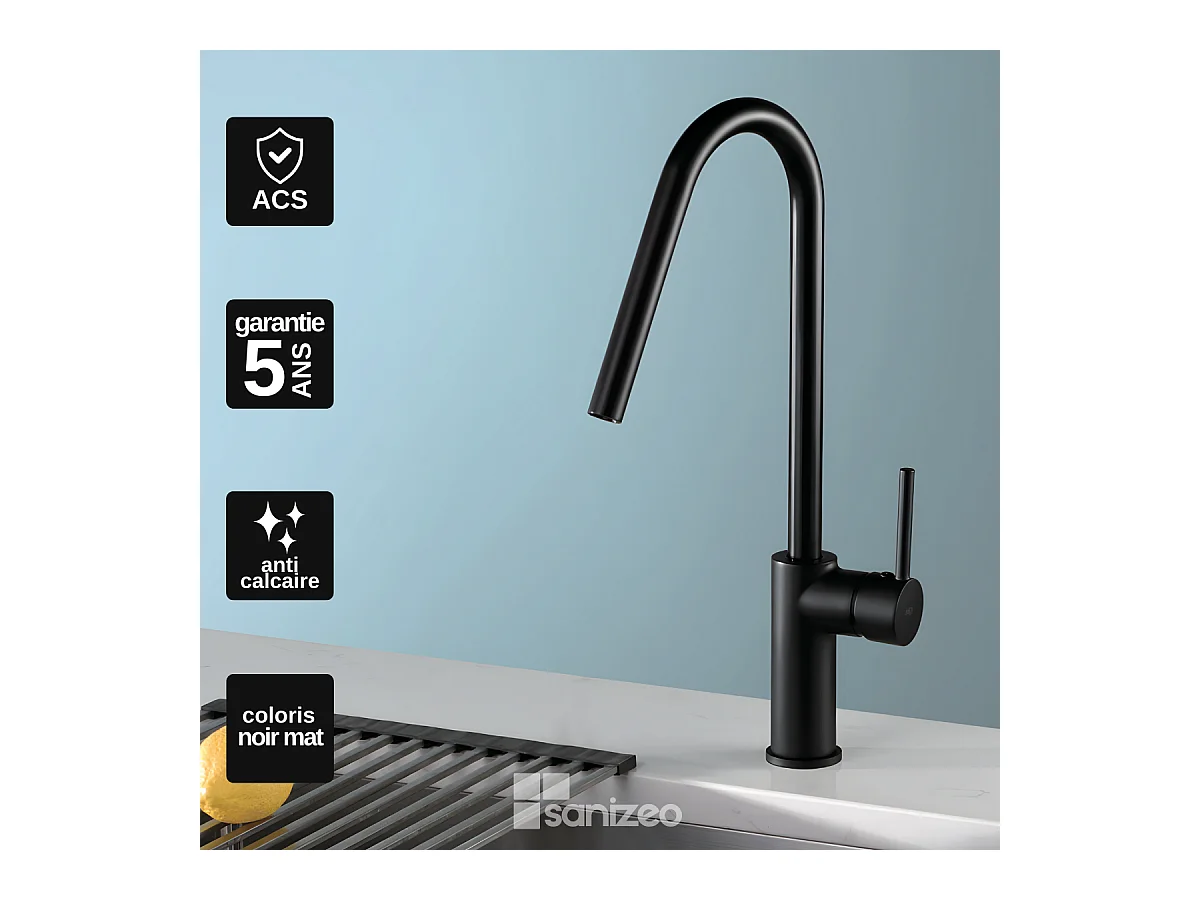 Mitigeur Évier Cuisine avec douchette extractible noir mat - Design moderne – KENIA IMEX