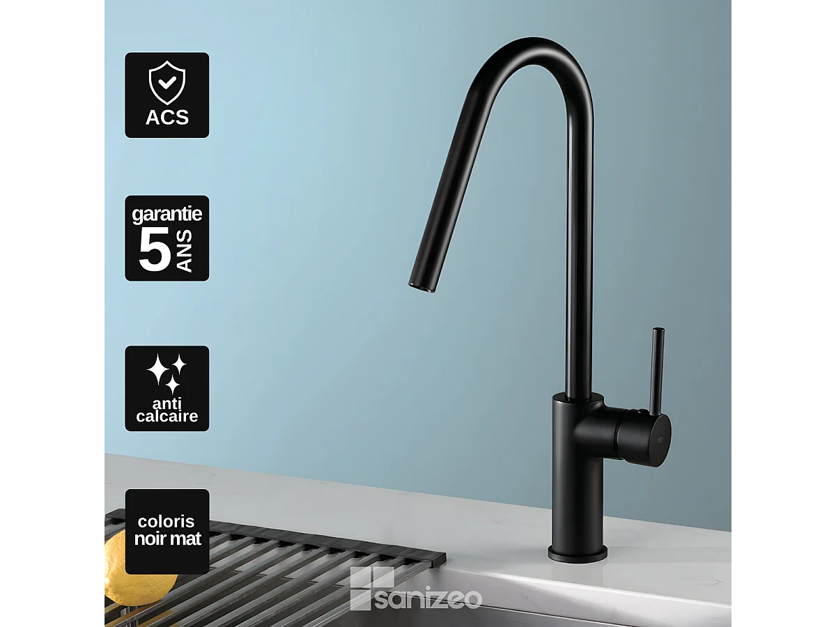 Mitigeur Évier Cuisine avec douchette extractible noir mat - Design moderne – KENIA IMEX
