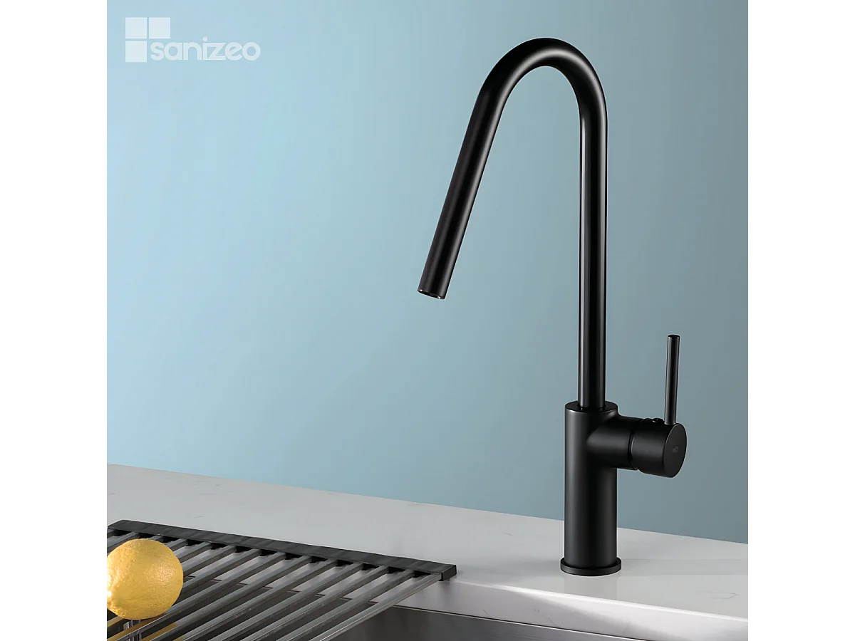 Mitigeur Évier Cuisine avec douchette extractible noir mat - Design moderne – KENIA IMEX