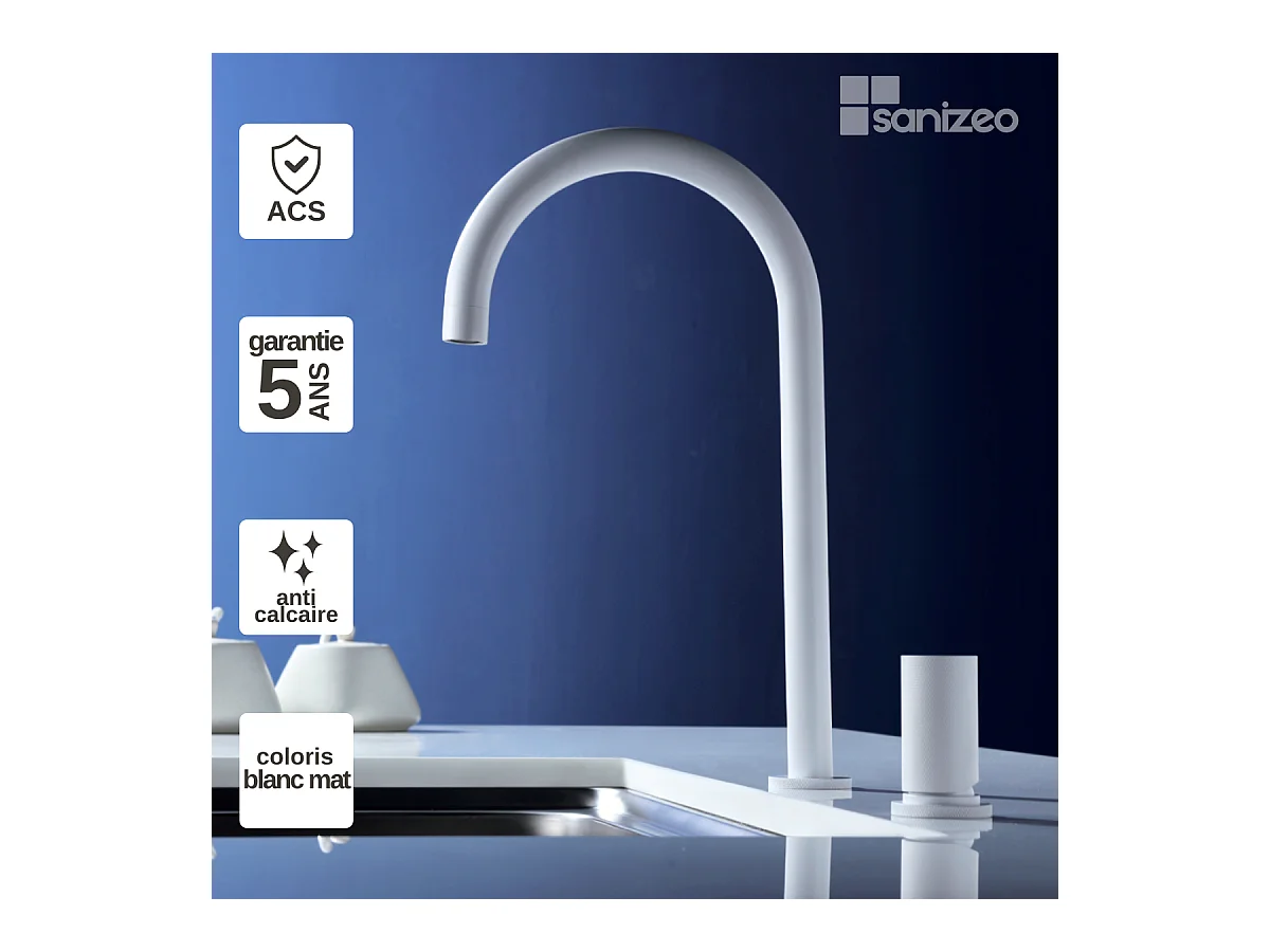 Mitigeur Évier Cuisine blanc mat - Design moderne – MANACOR IMEX