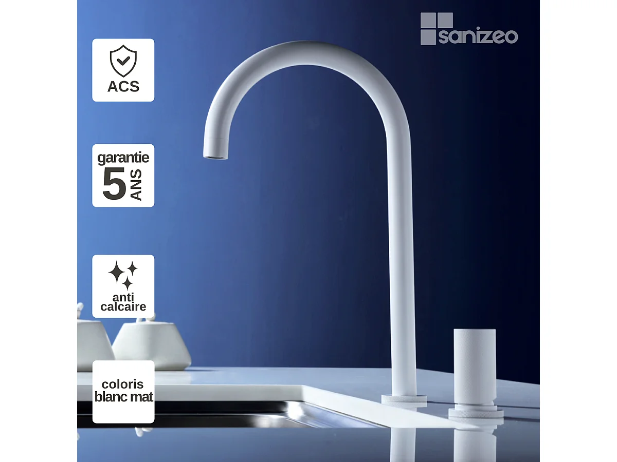 Mitigeur Évier Cuisine blanc mat - Design moderne – MANACOR IMEX
