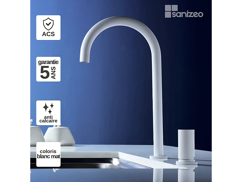 Mitigeur Évier Cuisine blanc mat - Design moderne – MANACOR IMEX
