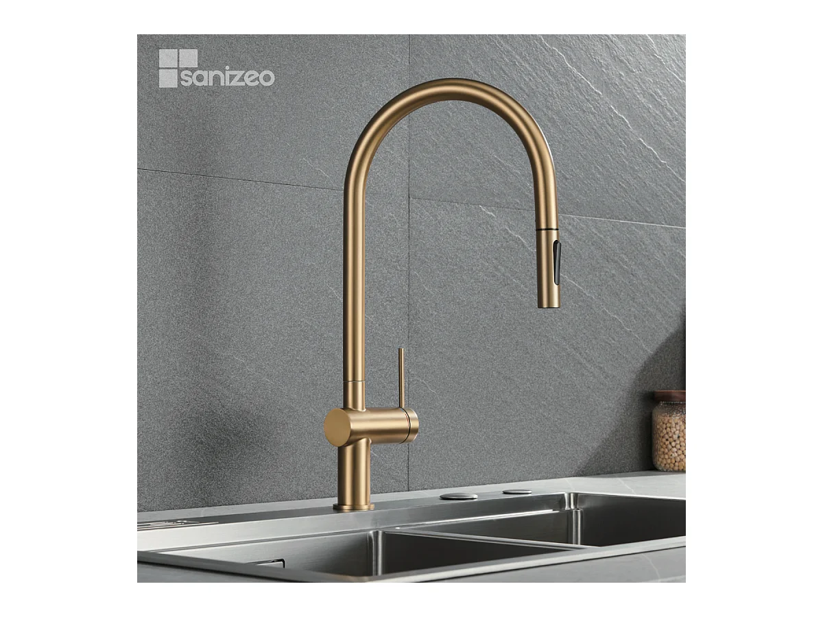 Mitigeur Évier Cuisine avec douchette extractible or brossé - Design moderne – BERNA IMEX