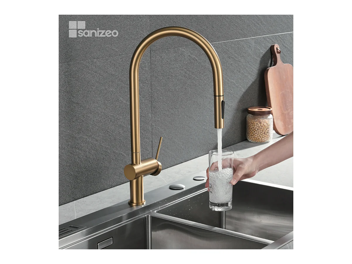 Mitigeur Évier Cuisine avec douchette extractible or brossé - Design moderne – BERNA IMEX