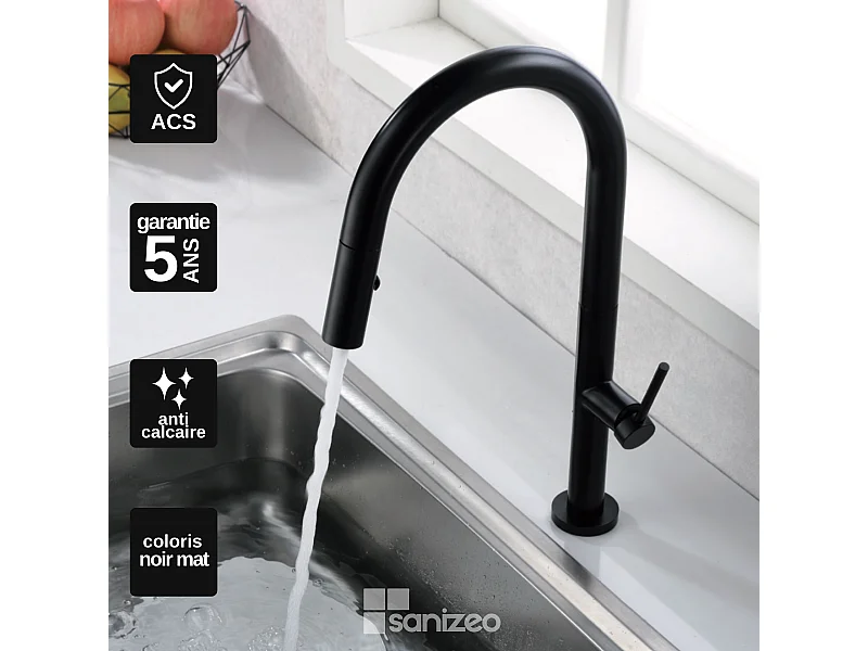 Mitigeur Évier Cuisine avec douchette extractible noir mat - Design moderne – SAMOA IMEX