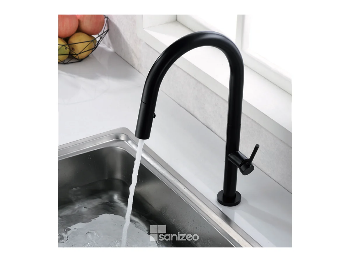 Mitigeur Évier Cuisine avec douchette extractible noir mat - Design moderne – SAMOA IMEX