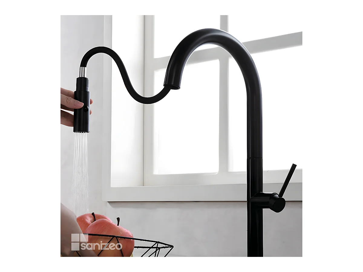 Mitigeur Évier Cuisine avec douchette extractible noir mat - Design moderne – SAMOA IMEX