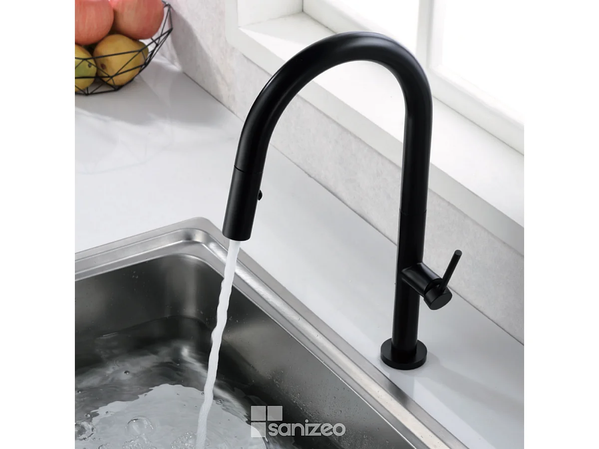 Mitigeur Évier Cuisine avec douchette extractible noir mat - Design moderne – SAMOA IMEX